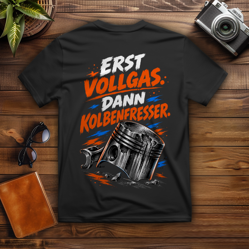 ERST VOLLGAS. DANN KOLBENFRESSER. - T-Shirt-Herren