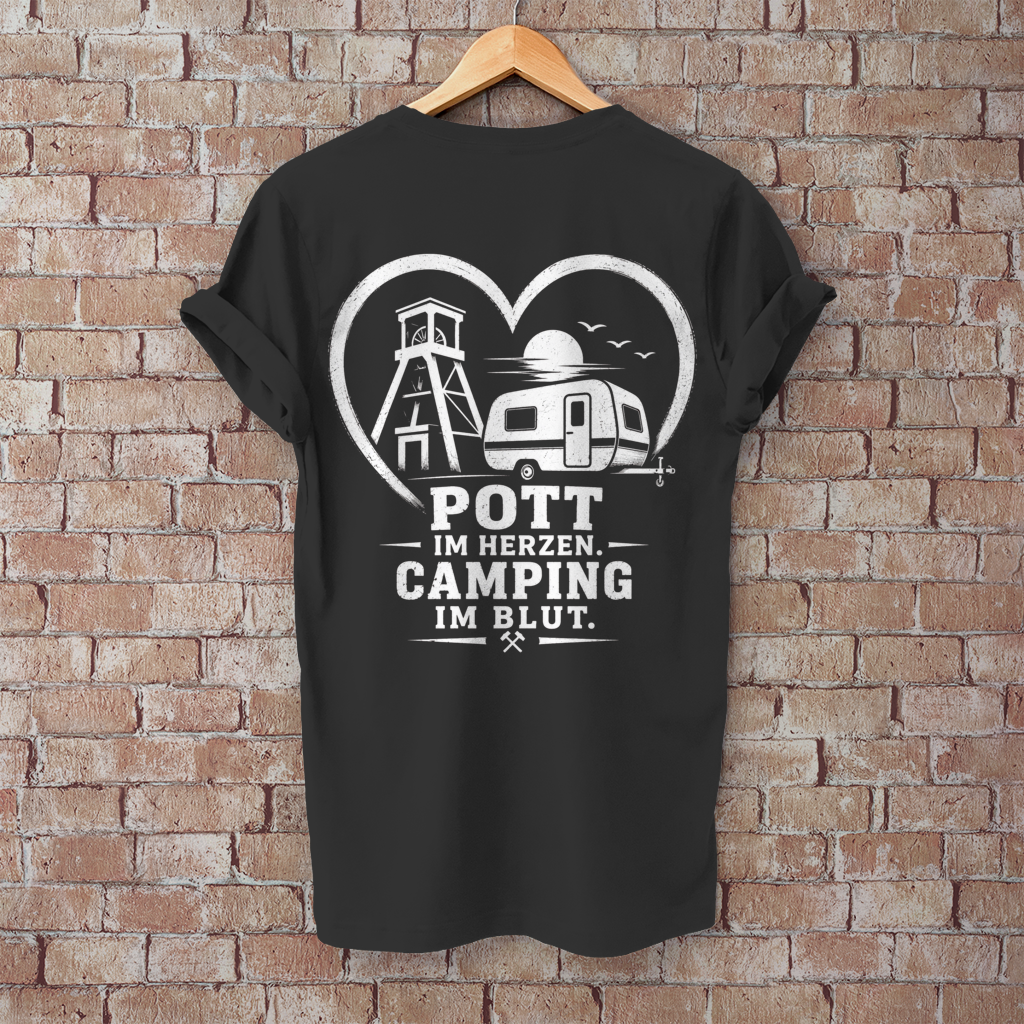 Herren T-Shirt, POTT IM HERZEN. CAMPING IM BLUT