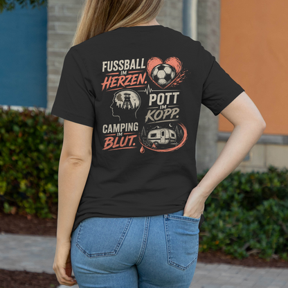 FUSSBAL IM HERZEN POTT IM KOPP Damen T-Shirt RUHRPOTTCAMPER POTTFREI