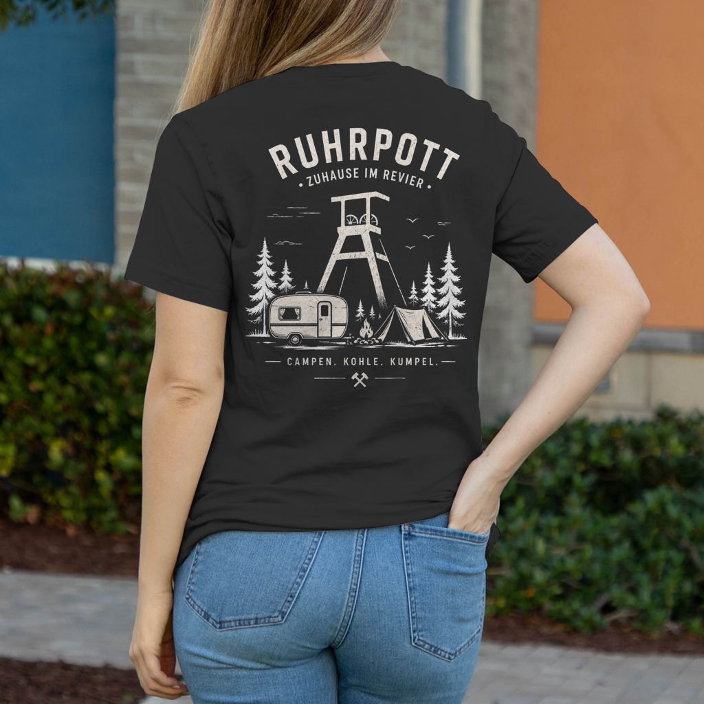 RUHRPOTT ZU HAUSE IM REVIER Damen T-Shirt RUHRPOTTCAMPER POTTFREI