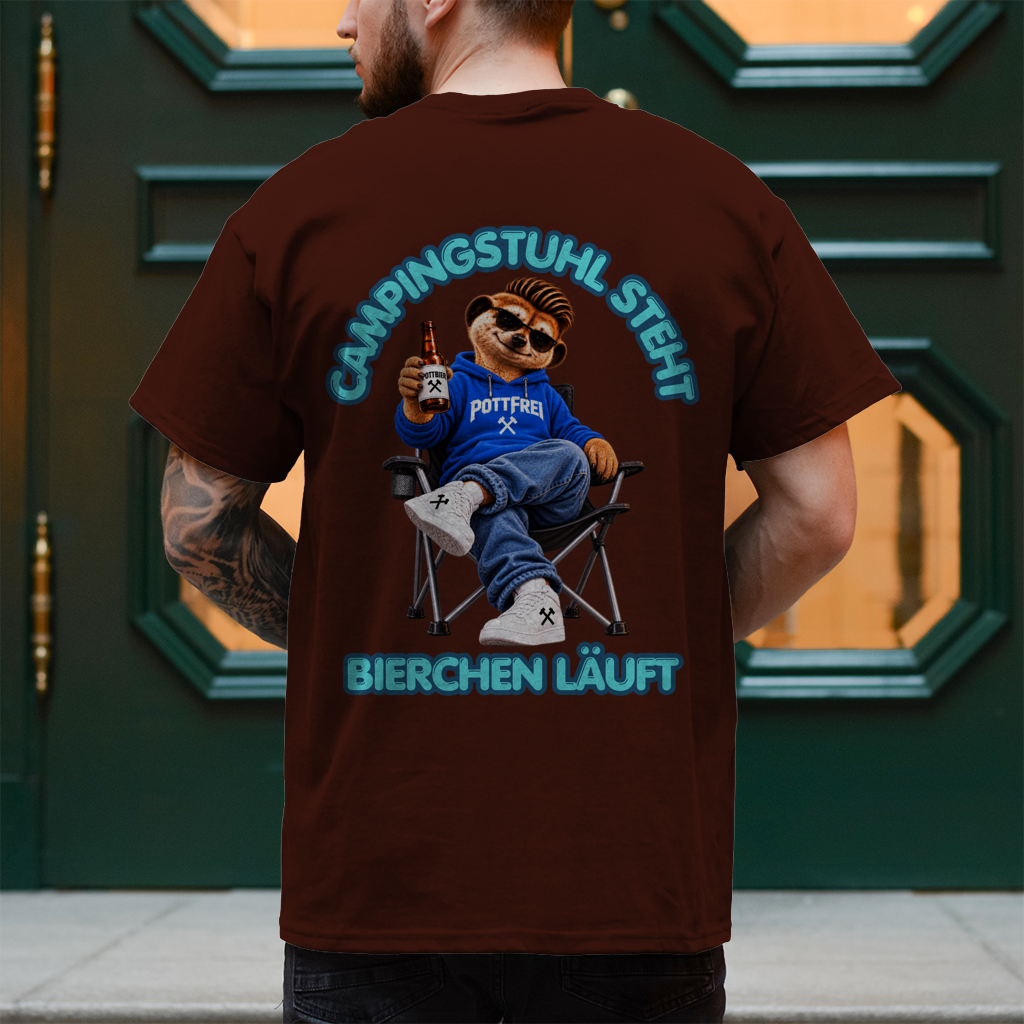 CAMPINGSTUHL STEHT - BIERCHEN LÄUFT - T-Shirt-Herren
