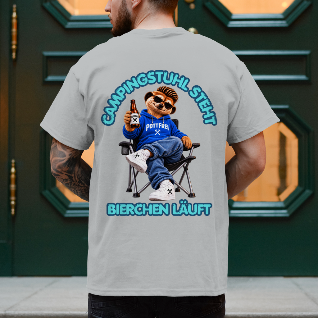 CAMPINGSTUHL STEHT - BIERCHEN LÄUFT - T-Shirt-Herren