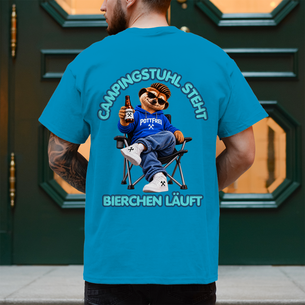 CAMPINGSTUHL STEHT - BIERCHEN LÄUFT - T-Shirt-Herren