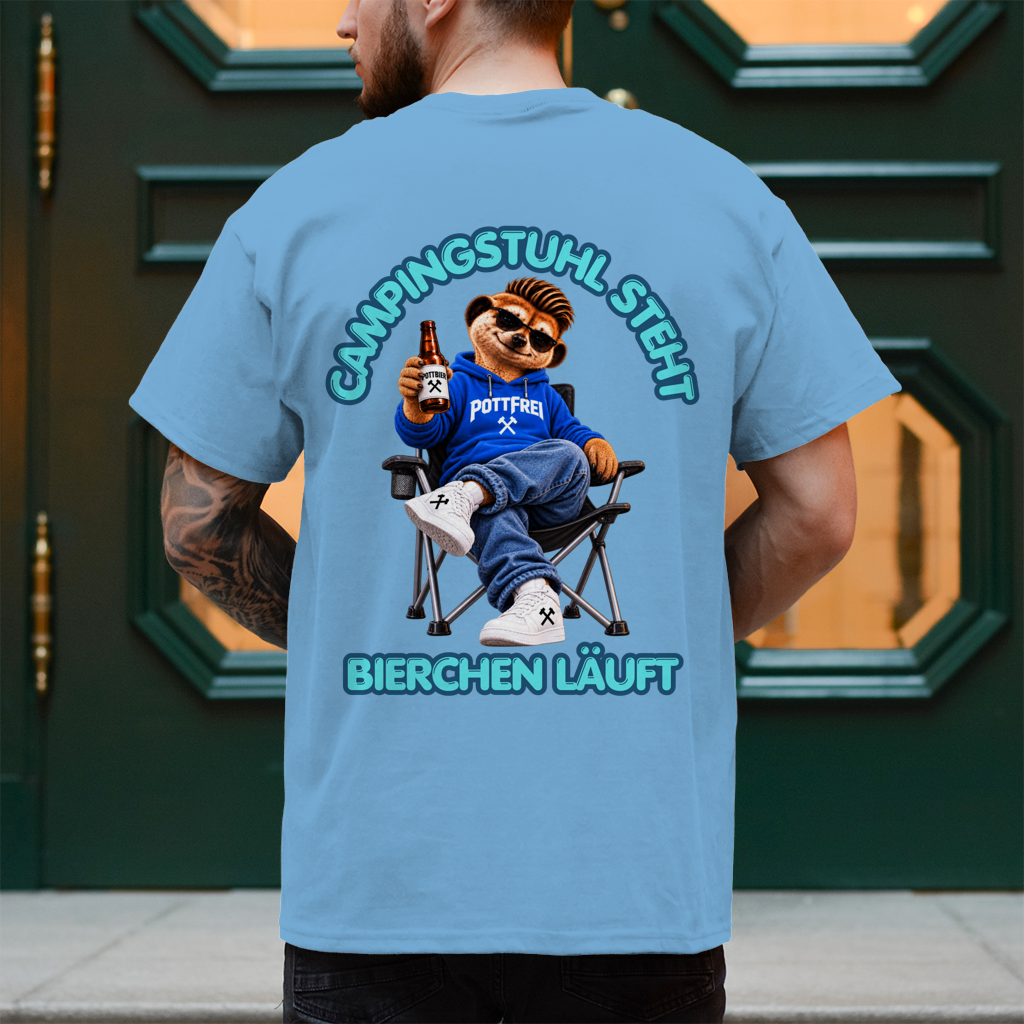 CAMPINGSTUHL STEHT - BIERCHEN LÄUFT - T-Shirt-Herren
