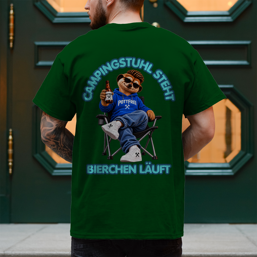 CAMPINGSTUHL STEHT - BIERCHEN LÄUFT - T-Shirt-Herren
