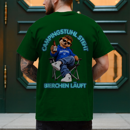 CAMPINGSTUHL STEHT - BIERCHEN LÄUFT - T-Shirt-Herren