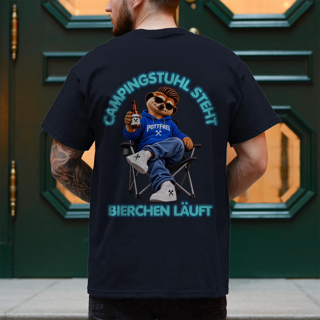 CAMPINGSTUHL STEHT - BIERCHEN LÄUFT - T-Shirt-Herren