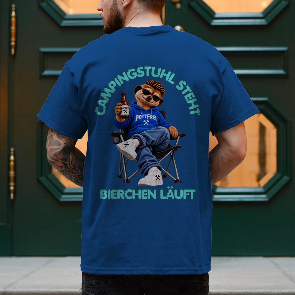 CAMPINGSTUHL STEHT - BIERCHEN LÄUFT - T-Shirt-Herren