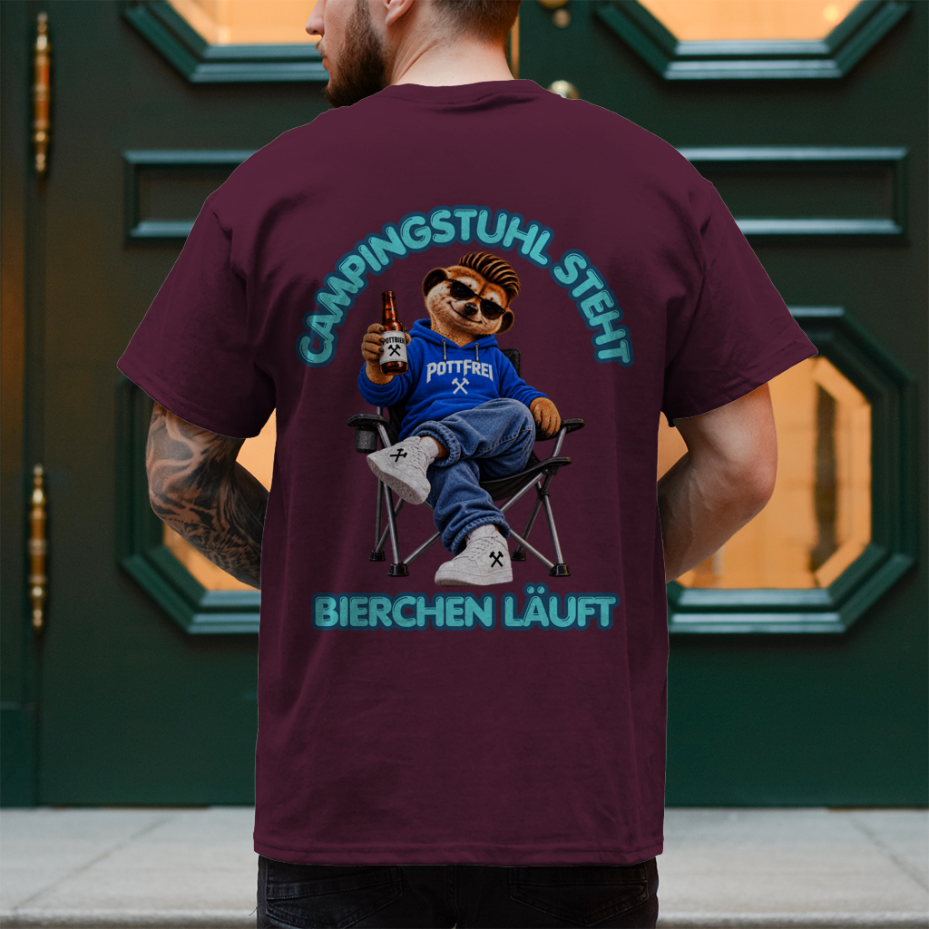 CAMPINGSTUHL STEHT - BIERCHEN LÄUFT - T-Shirt-Herren