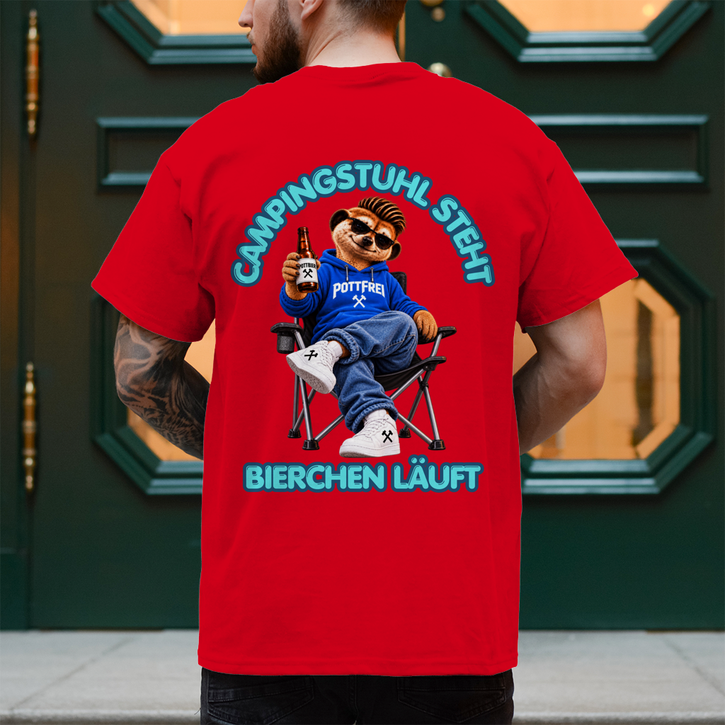 CAMPINGSTUHL STEHT - BIERCHEN LÄUFT - T-Shirt-Herren