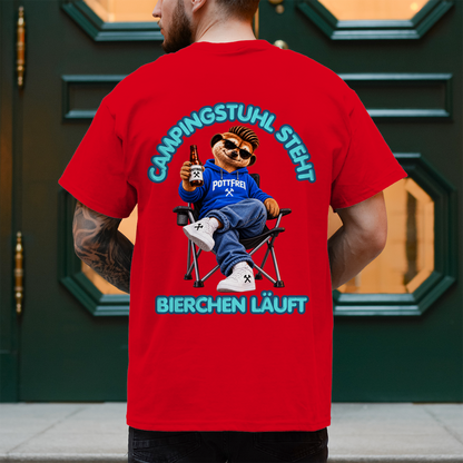 CAMPINGSTUHL STEHT - BIERCHEN LÄUFT - T-Shirt-Herren